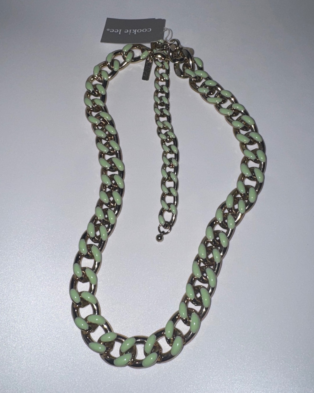 * Vintage Cookie Lee Pastel Links Reversible Mint Enamel Chunky Link Necklac